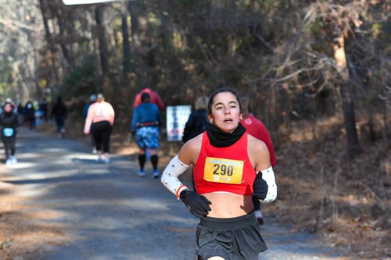Anna Gervirtz runs to victory in the women’s marathon race in 2:50.